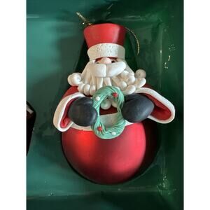 Retro VTG Christmas Fantasy Ornaments 3 Lg Santas Snowmen Wreath Cane Boone NC